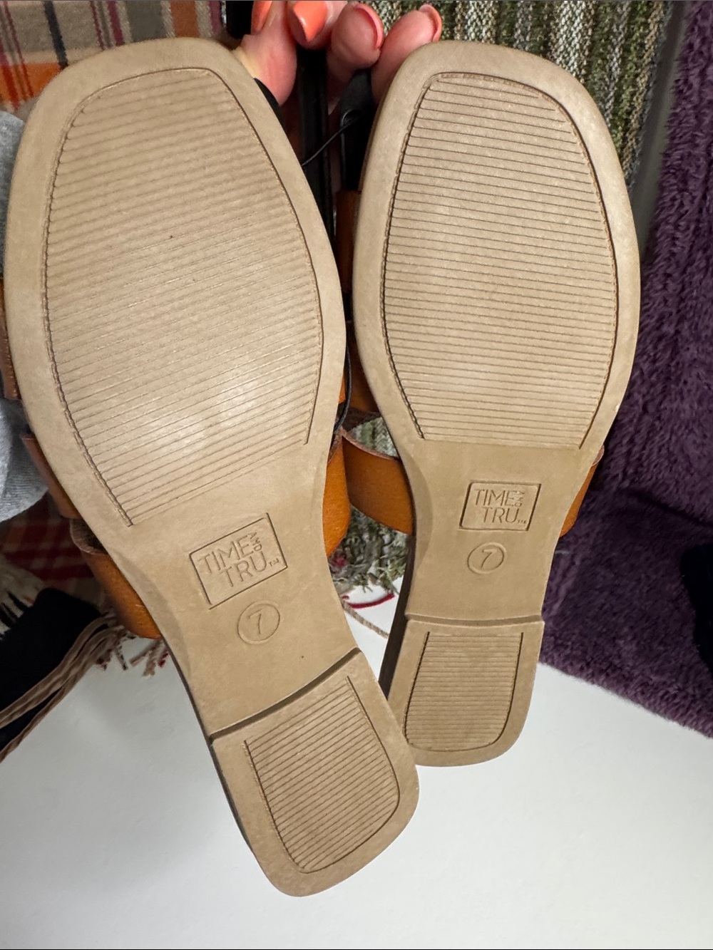 Time and Tru Tan Slide Sandals with Gold Buckle - Picture 3 of 4